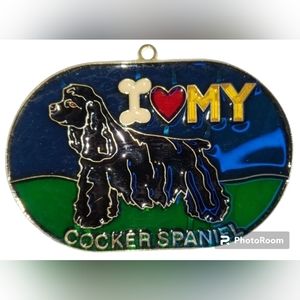 Vintage Handmade Stained Glass I Love My Cocker Spaniel Dog Suncatcher Ornament